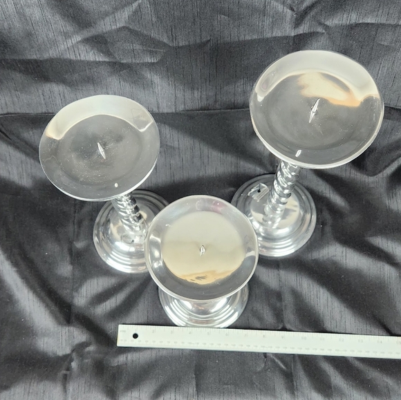 Holland Boone Polished Pewter Swirled Candlestick Set (3) Vintage - Picture 3 of 11